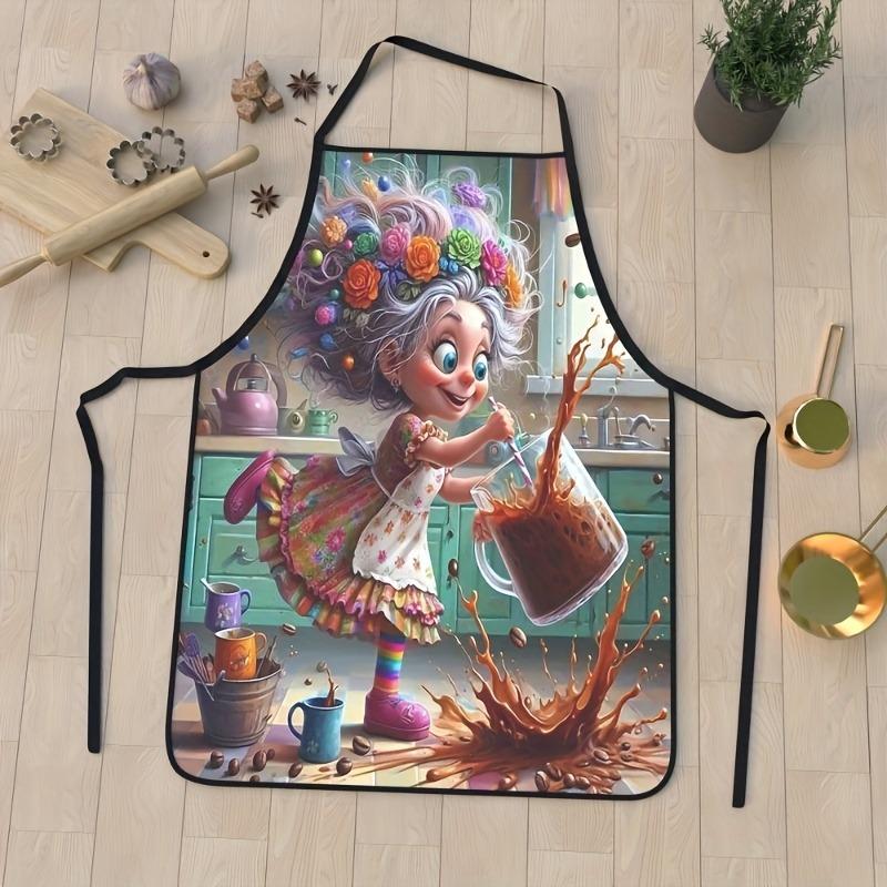 1pc Coffee Fun Print Apron, Unisex Home Baking Work Apron, 2D Flat