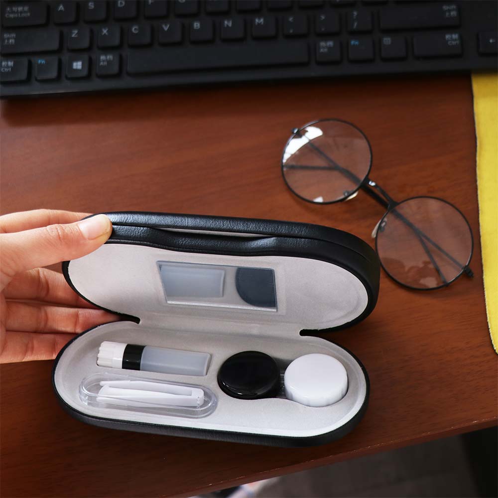 2 in 1 Glasses Storage Case with Mirror Glasses Box Multi-Functional Cosmetic Case for Men Women