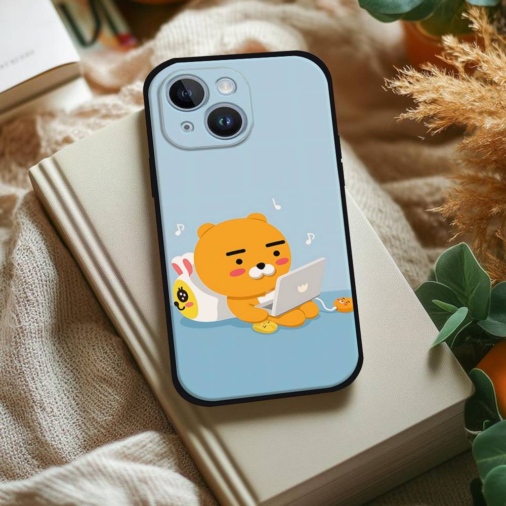 Мультяшный K-kakao Милые Друзья Чехол для Телефона Для IPhone 1716 15 14 13 Pro Max 11 12 Mini X Xs XR Черный Силиконовый Чехол