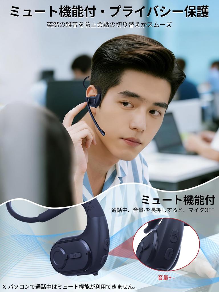 Dual Ear Support Bluetooth Headset with MicCuff G9, Wireless Earphones with Air Conduction Ear Hook, ENC Noise Cancelling, Hands-Free