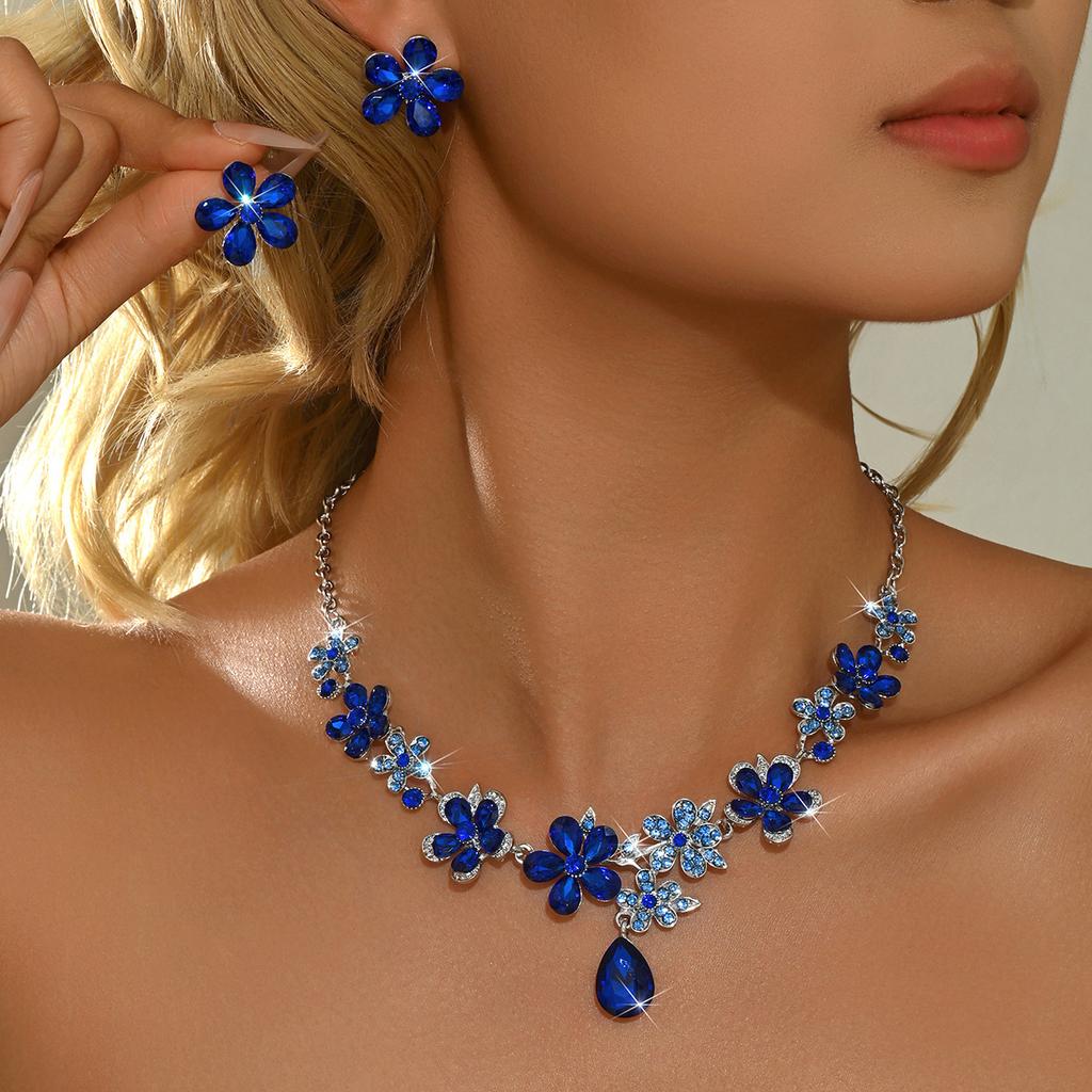 New Korean Fashion Temperament Flower Crystal Suit Women's Simple Versatile Earrings Set Chain Jewelry Women's