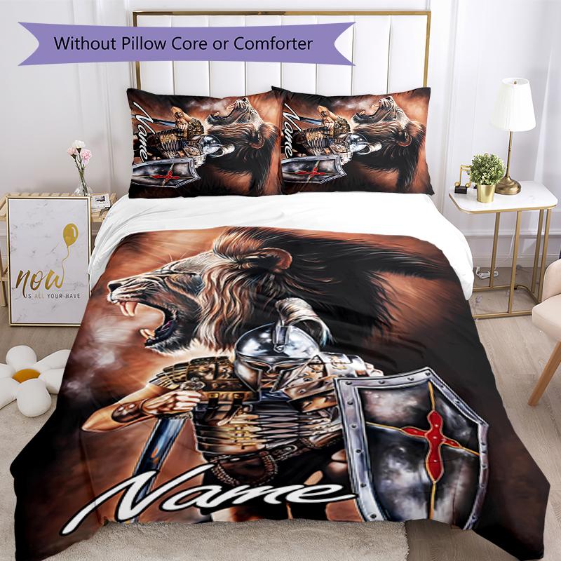3pcs Custom Name Cartoon Knights Templar them Bedding Set Duvet Cover Closure Includes 1 Duvet Cover & 2 Pillowcases for All Seasons Bedroom Decor