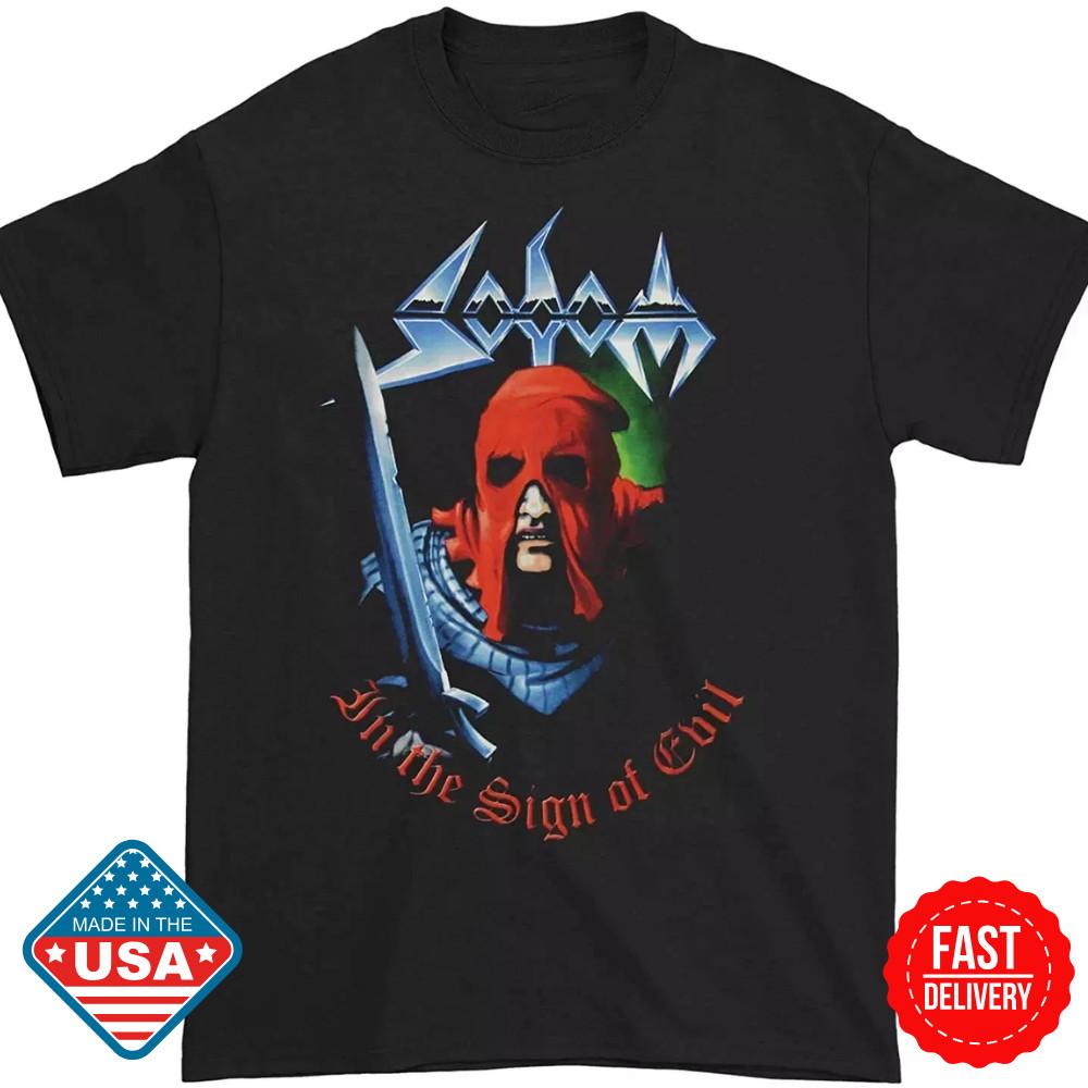РАСПРОДАЖА Sodom Men039;s в The Sign of Evil Футболка с принтом альбома Хлопковая футболка Размеры S-5XL Унисекс Унисекс Футболка