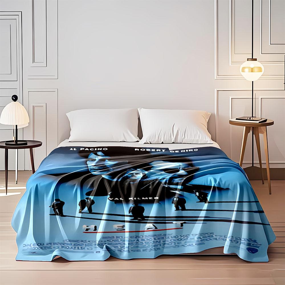Large portraits over shadowy figures on a blue-toned background. for all seasons blanket lunch break throw gift