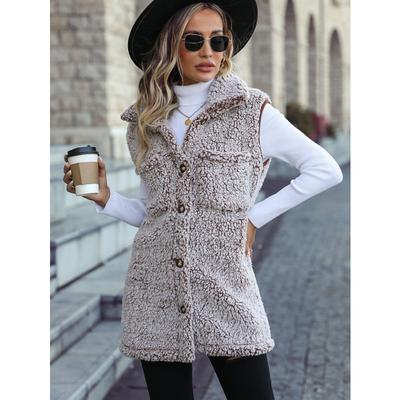 Женская мода повседневная однотонная принтованная куртка и пальто без рукавов с воротником-поло на осень-зиму