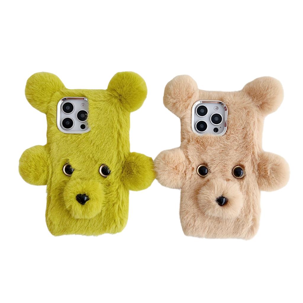For iPhone 16 Pro Max Case 3D Bear Faux Fur Fluffy Inner TPU Phone Cover