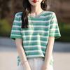 2024 Ранняя осень Женская хлопковая футболка-свитер в полоску с цветными блоками