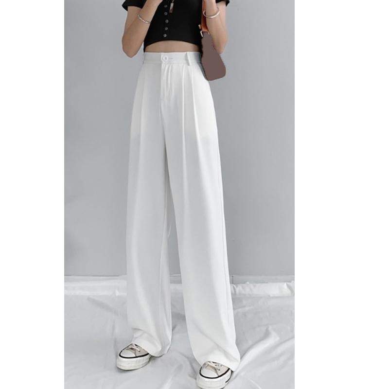 Модные повседневные широкие длинные брюки, новинка 2024 года, офисные брюки с высокой талией, женские прямые свободные брюки с драпировкой, летние тонкие однотонные простые брюки 2705