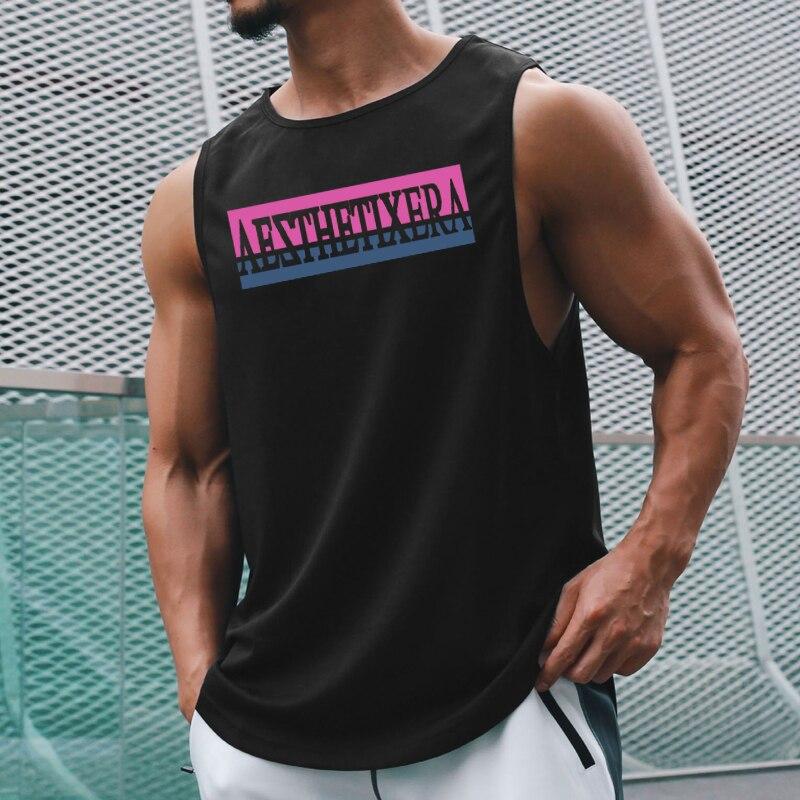 Muscleguys Мужская футболка без рукавов с принтом и круглым вырезом, летние свободные и удобные майки для бодибилдинга, простой повседневный жилет для фитнеса