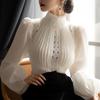 Shirt Spring and Summer High-end Sense of White Puff Sleeve Stand-up Collar Blouse Women
