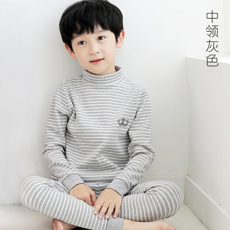 Kids Thermal Underwear Set Fleece Lined Mid-Collar Cotton Sleepwear Boys Girls Winter