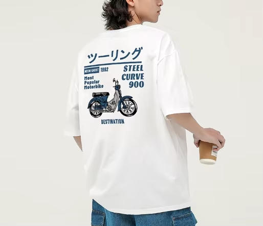 Retro motorcycle short-sleeved t-shirt for men in summer, loose-fitting pure cotton, unisex short-sleeved shirt