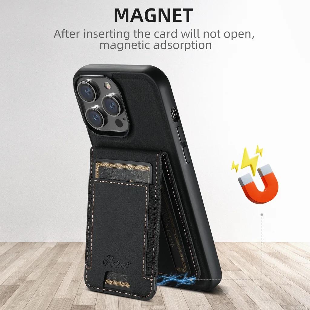 Магнитный чехол из натуральной коровьей кожи для IPhone 16 Pro Max 17 AIR 17E 16E 15 Plus 14 Pro 13 12 Съемный кошелек Держатель для карт Обложка