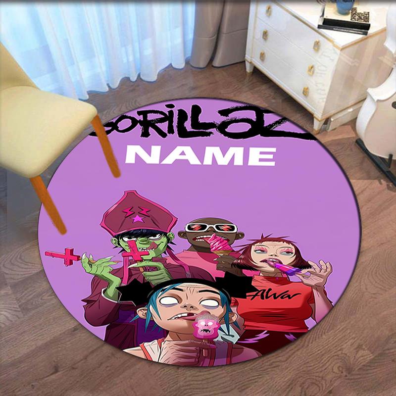 Custom Name Gorillaz Printed Round Rug Carpet Chair Rug Area Rug Entryway Doormats,for Office Chair Living Room Bedroom Kitchen Room.