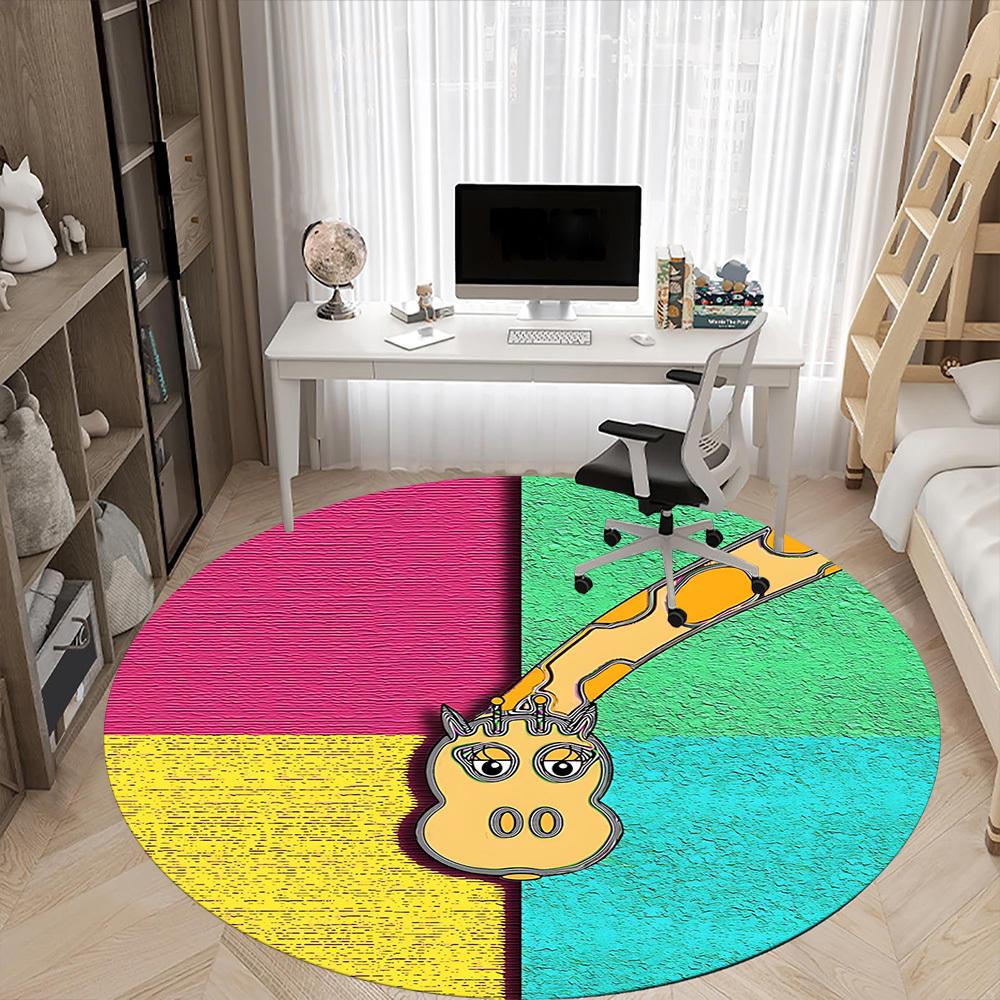 1pc Colorful Creature Office Round Rug, Non-slip, Soft and Durable Office Rug for Interior Decoration, Perfect for Office, Beautiful Decoration yy2603