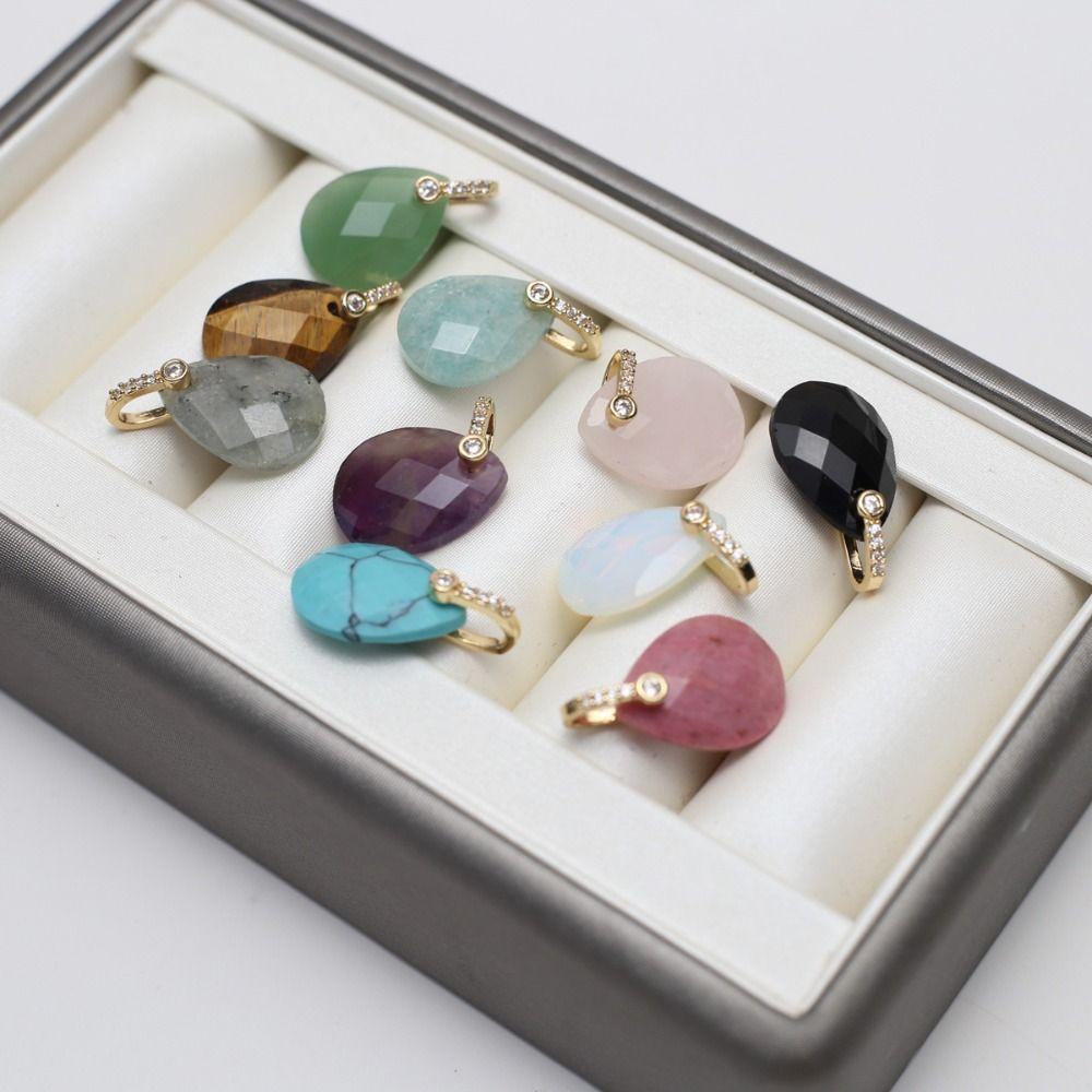 2PCS Faceted Design Gemstone Pendant Diamond Cut Faceted Crystal Pendant For Earring Craft