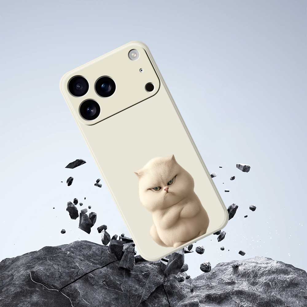 For iPhone 17 Pro Max Case Angry Cat Pattern Printing Straight Edge TPU Phone Back Cover