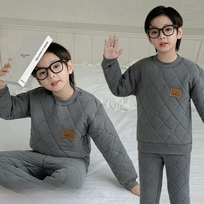 Детский теплый бархатный костюм для мальчиков и девочек, плотное нижнее белье, зимняя одежда