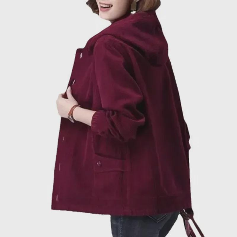 New Women's Corduroy Jacket: Velvet-Lined, Thick Arctic Velvet, Casual Loose Fit - Ideal for Middle-Aged Moms