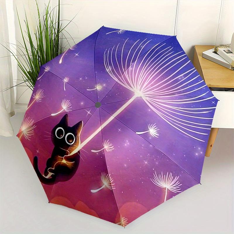 1pc Dandelion Cat Night Sky Umbrella with Plastic Handle,Suitable for All Seasons Home Travel Outdoor UmbrellaM919
