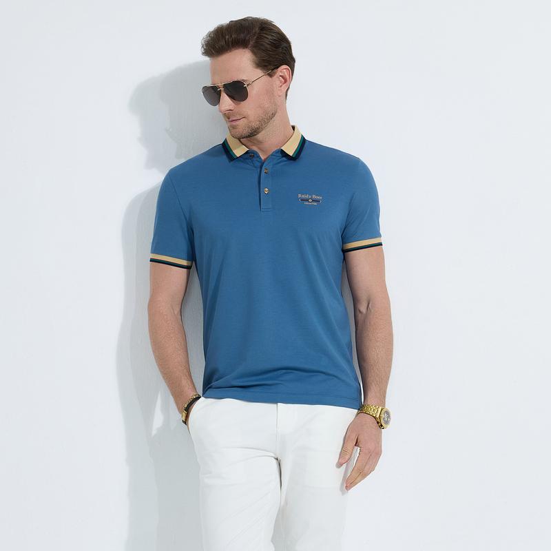 [Including Mulberry Silk] 2025 Summer Men's Contrast Embroidered Short Sleeve Polo Shirt 7086