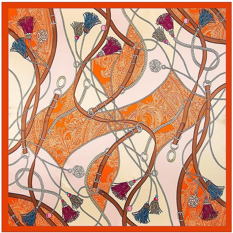 New Rope Tassel Printing Square Scarf Luxury Brand Silk Scarf For Women Hijab Shawl Foulard Scarves Wraps For Ladies