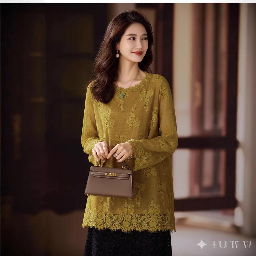 Стильный женский кружевной полый свободный топ-накидка большого размера, осень 2025