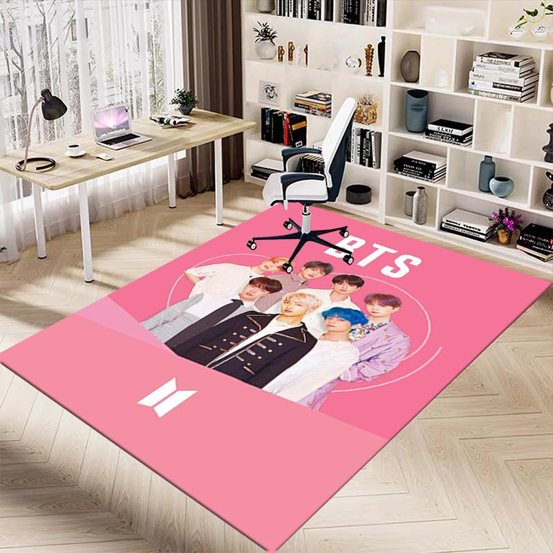 Bts Pink Background Carpet For Playroom Bedroom Living Room Sofa Home Decorkids Game Area Rug Nonslip Floor Mat