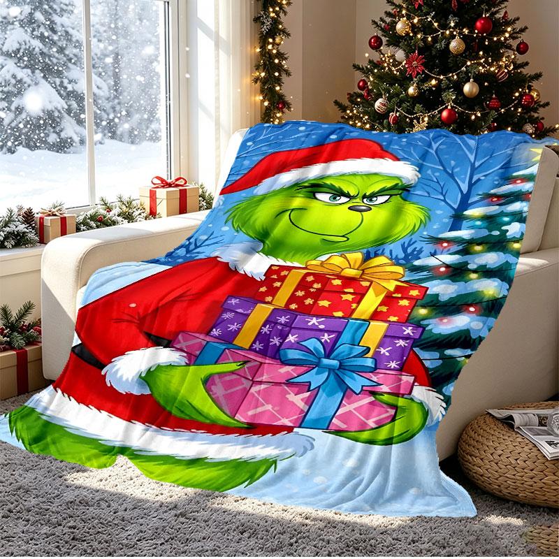 The Grinch Pattern Blanket for Home Decoration, Bed, Sofa, Car Travel, Camping, Suitable for All Seasons, Birthday Christmas Gift