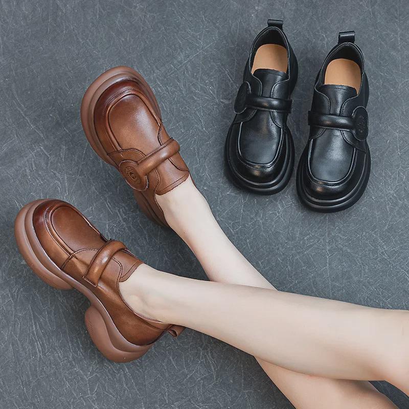 2023 Autumn Women's Retro Soft Cowhide Shoes - Lightweight Rubber Foam Sole