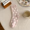 Polka Dot Socks, Women's Mid-calf Socks, Black Fungus Edge Pile Socks, Cotton Lace Long Calf Socks for Autumn and Winter, Women