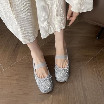Weiwei Girl 222-32 Французские туфли на плоской подошве Женские балетки со стразами и бантом Светлый рот Фея Туфли Мэри Джейн