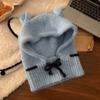 Cute Rabbit Ears Balaclava Women's Autumn and Winter Gray Hat Warm Ear Protection Beanie Trendy