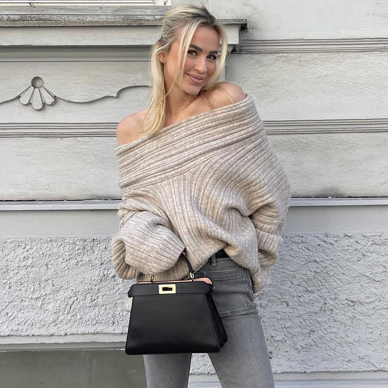 Свитер с открытыми плечами для женщин, осень-зима, свободный, с длинным рукавом, вязаный, женский, уличный, повседневный, большой, топ, пэчворк, свитера для поездок на работу, женские