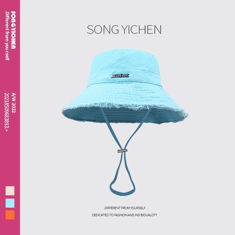 HyunA Style Colorful Spring Sun Hat: Large Brim Fisherman Hat with Fur-Edged Rope, Ideal for Vacation, Sun Protection & Street Photography.
