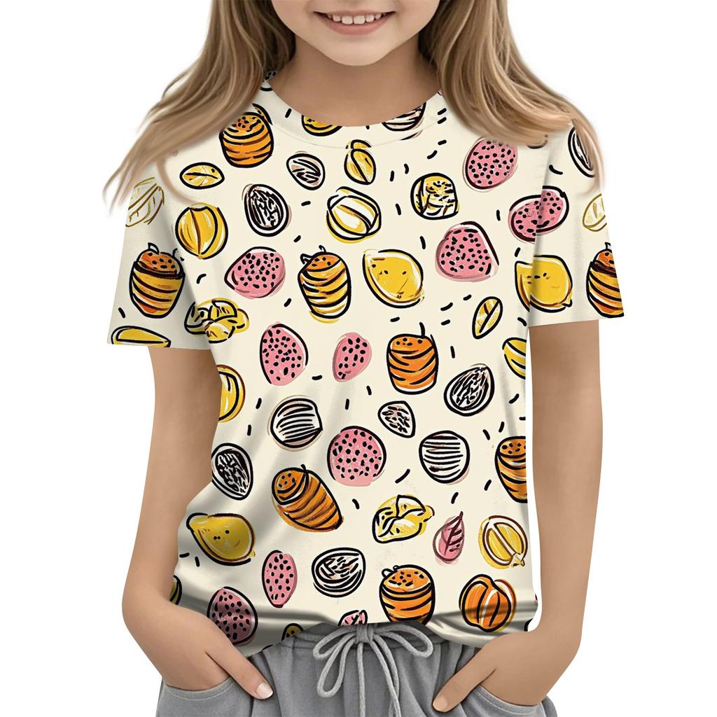 Children's Fashion Casual Short Sleeve Plant Printed Round Neck T-Shirt Top