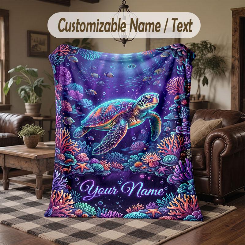 Mermaid Theme Throw Blanket Custom Name Text Personalized Blanket Soft Cozy Blanket for Home Sofa Bed