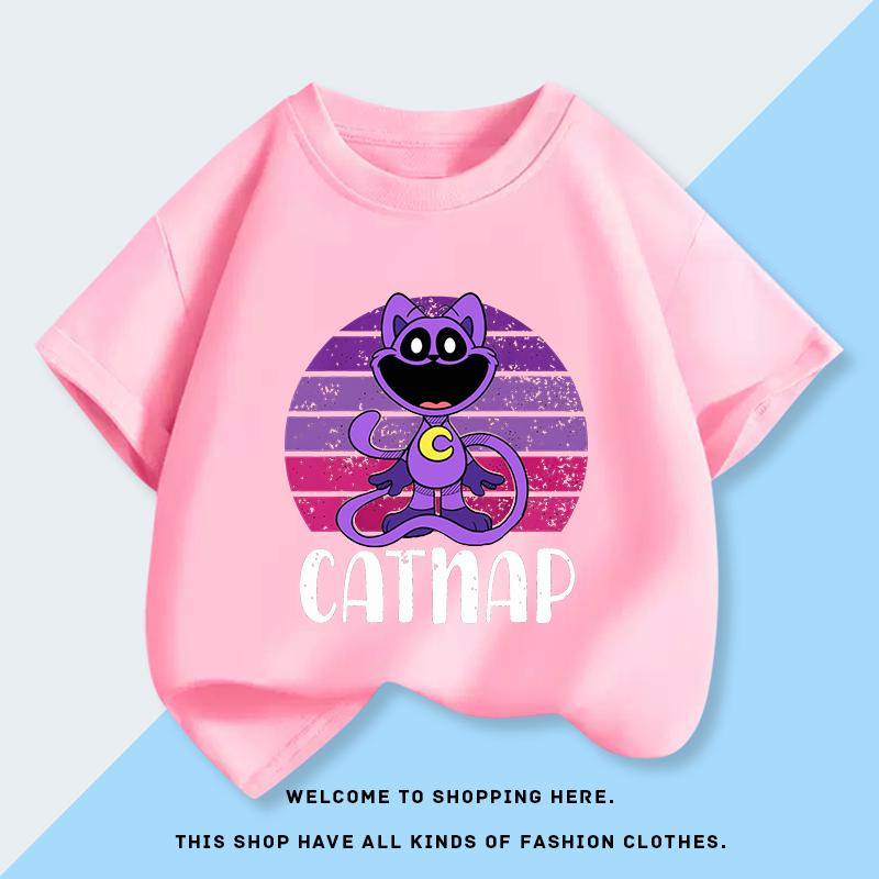 Catnap Модная детская футболка с принтом Новая летняя детская чистая футболка Повседневная модная детская одежда
