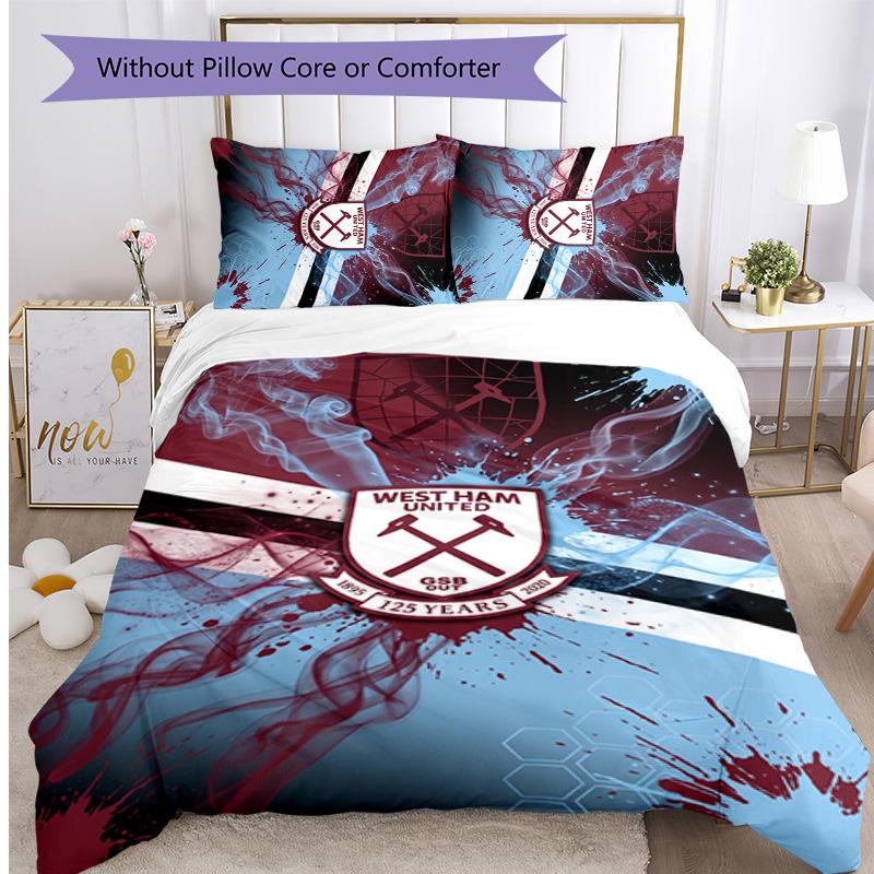 West Ham United Football Printed 3 Pieces Bedding Set, Comfortable Skin Friendly Bedroom Duvet Cover Set
