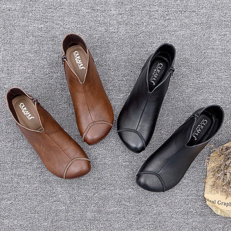 Женские кожаные ботинки в винтажном стиле, плоские ботинки из мягкой коровьей кожи, женские ботинки с молнией спереди, ботильоны zapatos mujer, женские ботинки