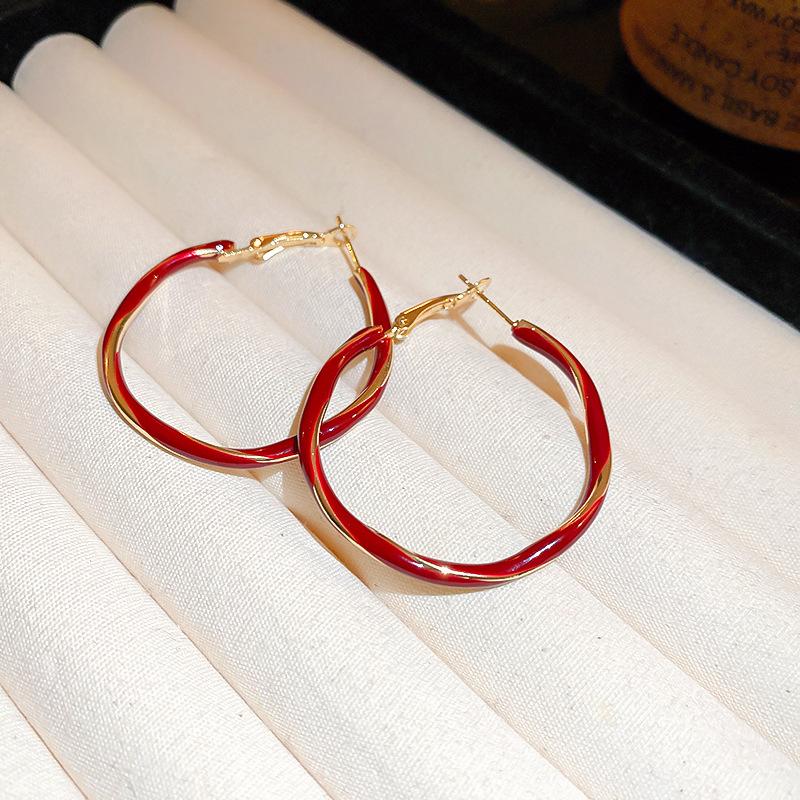 Silver needle zircon flower pearl earrings New Year's light luxury high-end stud earrings retro temperament red earrings women