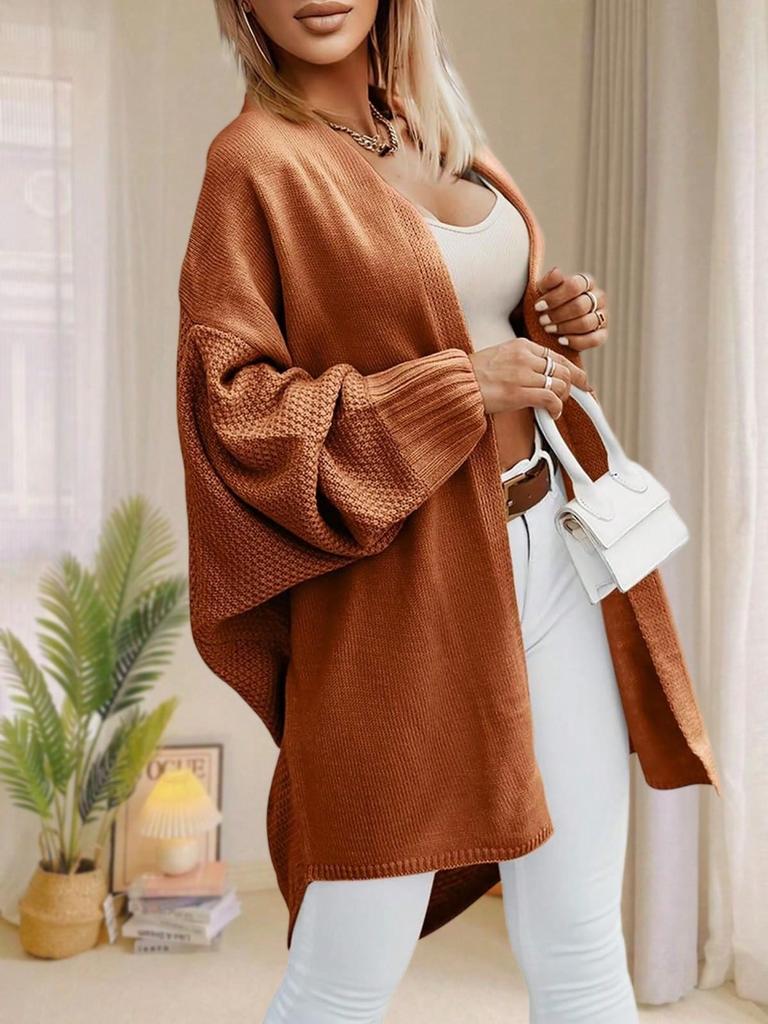 Женский oversized длинный кардиган-свитер с открытой передней частью, рукава летучая мышь, осенний трикотаж