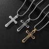 New Style Stainless Steel Two Color Cross Inlaid Zircon Pendant Necklace for Men and Women