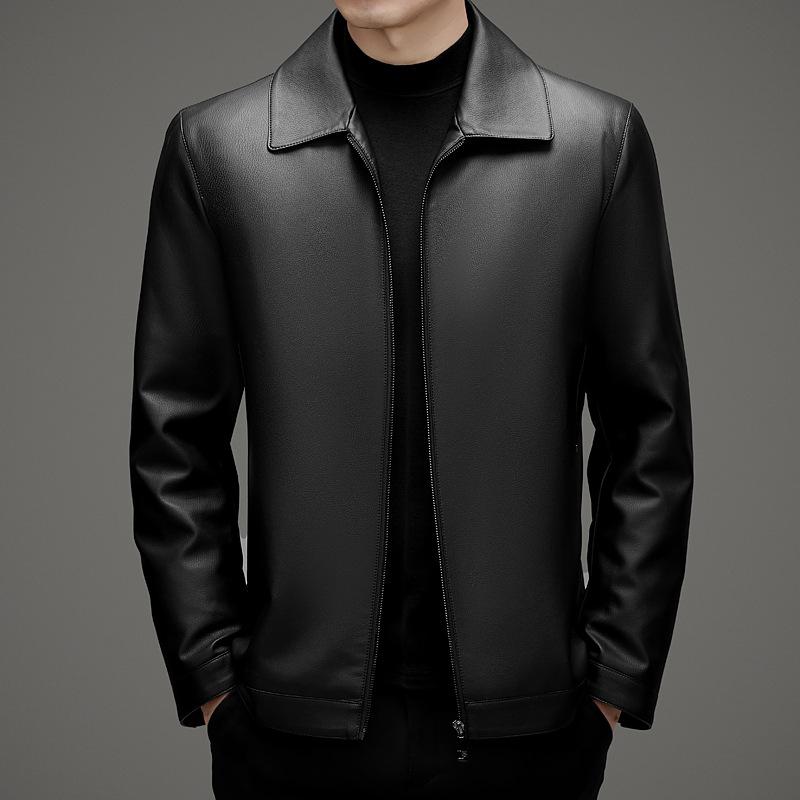 Кожаная мужская куртка из овчины на весну и осень из натуральной кожи для пап среднего возраста, деловая повседневная куртка с лацканами