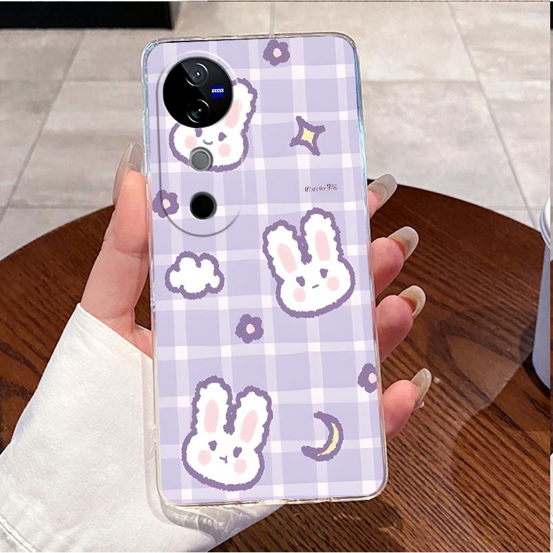 Чехол для VIVO V40 5G Задняя крышка VIVO V40 Pro 5G Милый Кот Любовь Кролик Забавные Мультфильмы Корпус Ультратонкий Прозрачный Мягкий ТПУ Чехол для Телефона