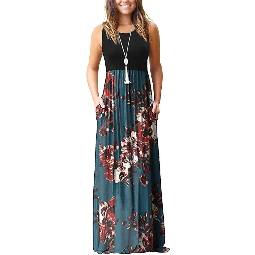 Women's Summer And Spring European And American Printing Pocket Drees