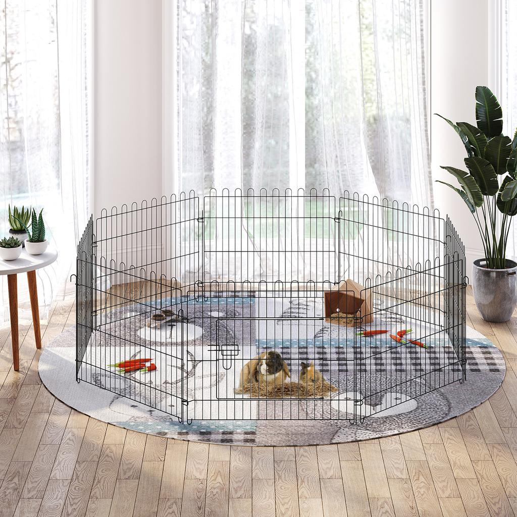 Puppy Playpen 8-Piece Puppy Enclosure with 8 Grid Panels Door Protective Tarp Free-Range Enclosure 61cm High Puppy Fence Playpen for Pets Dog Cat