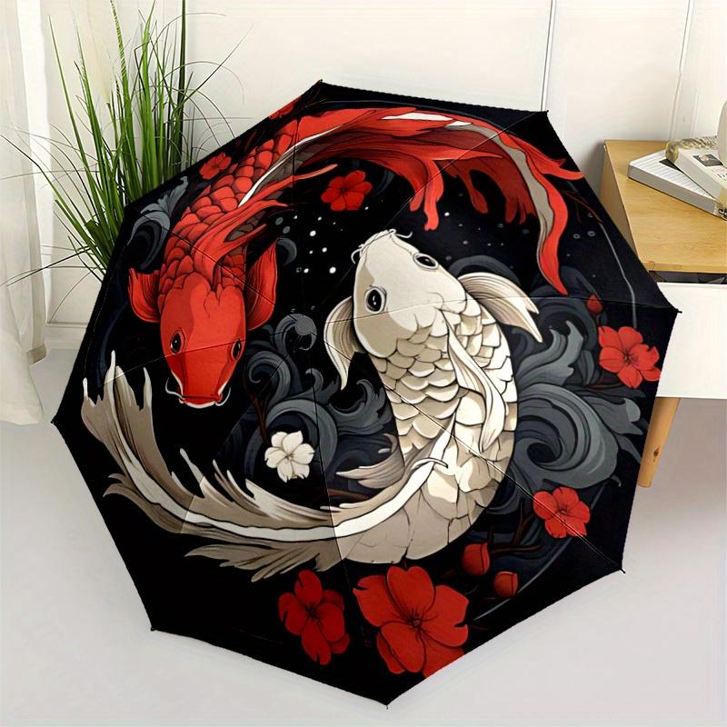 1pc Koi Fish Yin Yang Auto Open/close, All-Season Portable Folding Umbrella for Women & Men, Travel, Everyday, Formal Events - Compact Luxury Parasol,