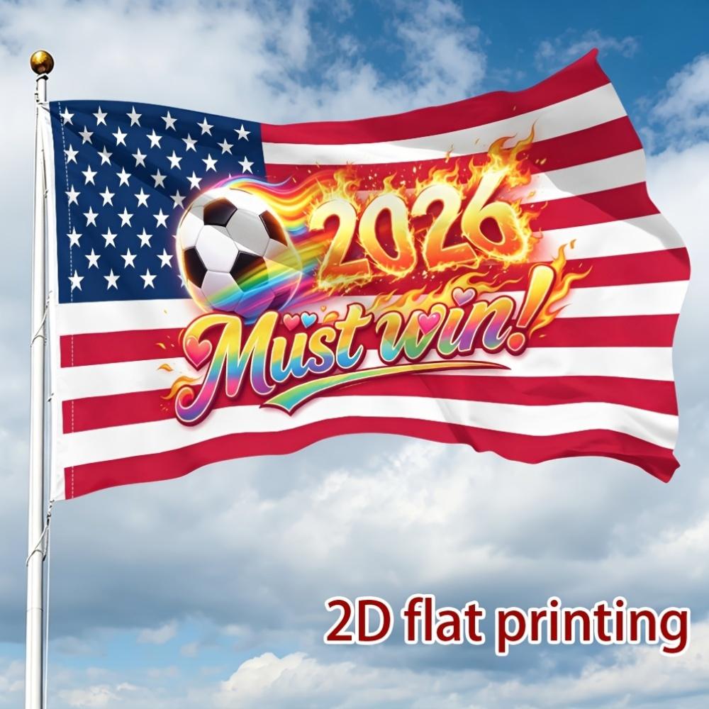 2D Flat - 2D Flat - 2D Flat American 2026 Soccer Theme Pattern Banner, Single-Sided Printing, Fan Support Flag, Event Cheering Banner, Match Atmospher