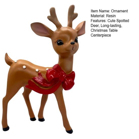 Vintage Spotted Deer Ornament Resin Sika Deer Figurine with Red Bow Cute Deer Statue for Christmas Decoration Table Centerpiece
